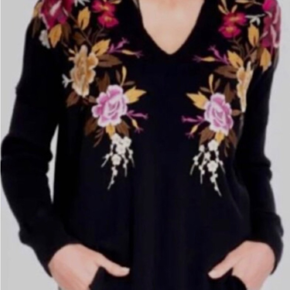Johnny Was Black Knit with Floral Embroidery - Picture 2 of 6